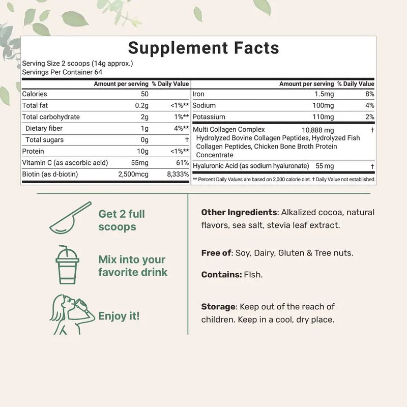 Micro Ingredients Multi Collagen Peptides Powder - Hydrolyzed Protein Peptides (Type I,II,III,V,X) with Hyaluronic Acid, Biotin & Vitamin C Unflavored
