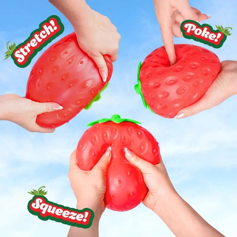 Toymendous Squeeze Strawberry - Extra Large 5" Squishy Stress Ball for Adults & Kids 3+