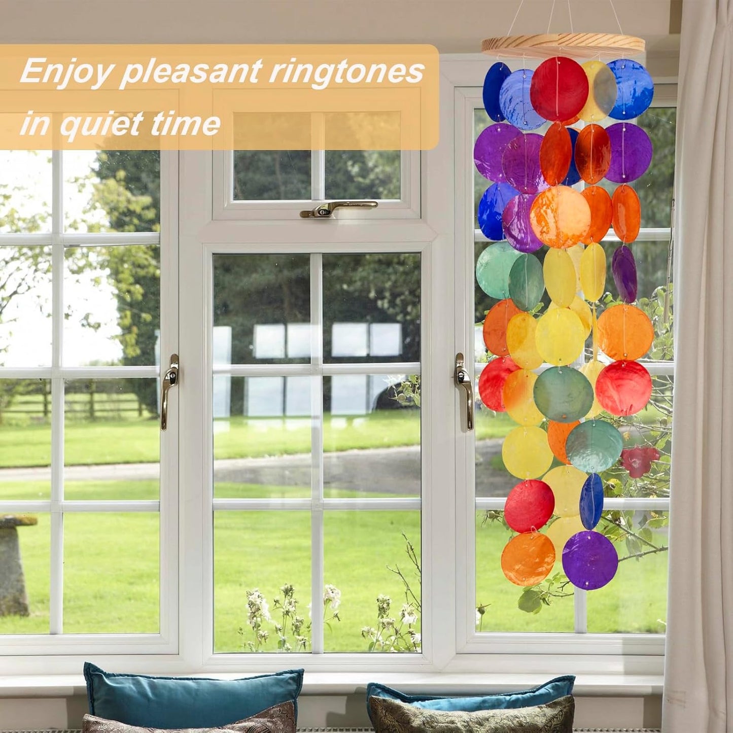 Handcrafted Rainbow Capiz Shells outdoor wind chime