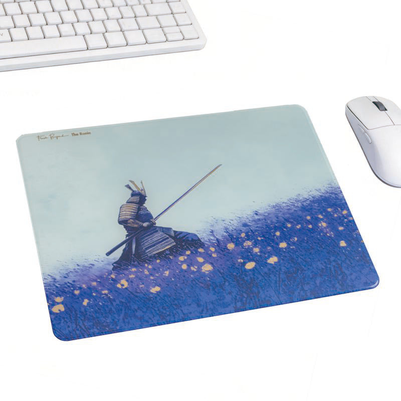 Flash Beyond Foil Art Glass Gaming Mouse Pad, 3mm Tempered Hard Glass Mousepad, Gold Ronin & Silver Eclipse, Fast Glide, Anti-Slip Base