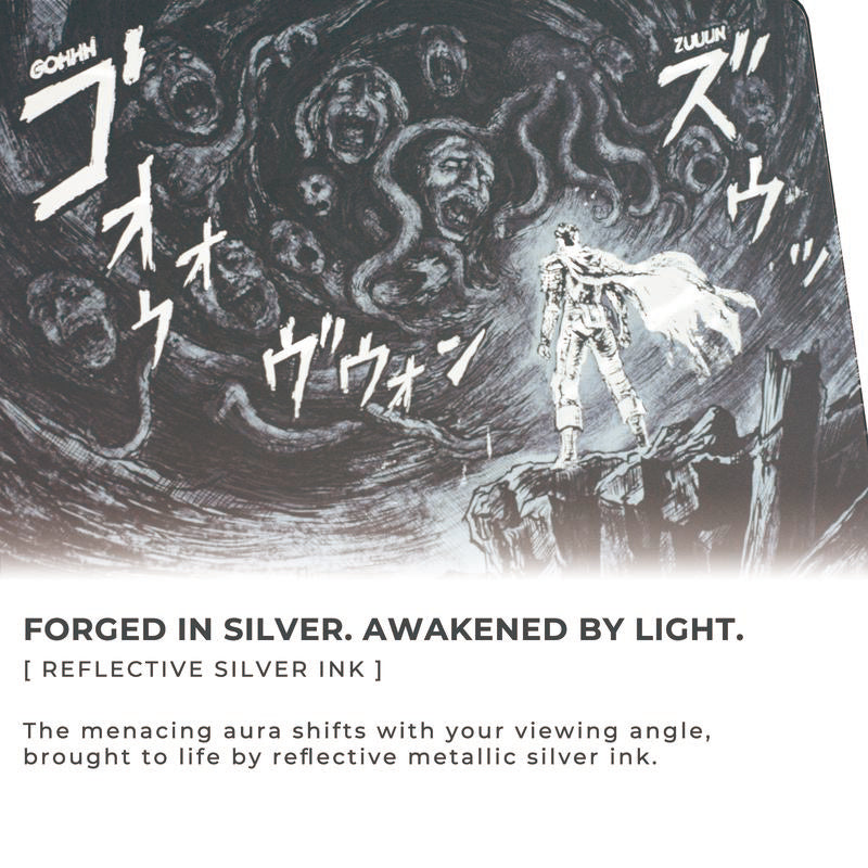 Flash Beyond Foil Art Glass Gaming Mouse Pad, 3mm Tempered Hard Glass Mousepad, Gold Ronin & Silver Eclipse, Fast Glide, Anti-Slip Base
