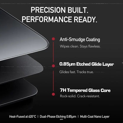 Flash Beyond Foil Art Glass Gaming Mouse Pad, 3mm Tempered Hard Glass Mousepad, Gold Ronin & Silver Eclipse, Fast Glide, Anti-Slip Base