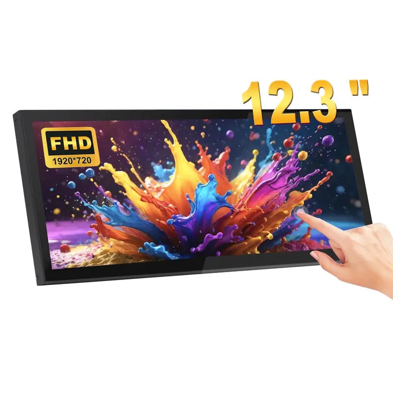 Mini Stretched Bar Monitor 12.3 Inch FHD Touchscreen IPS Display for Laptop PC AIDA64 Monitoring Portable USB-C Cable Compatible Windows MacOS