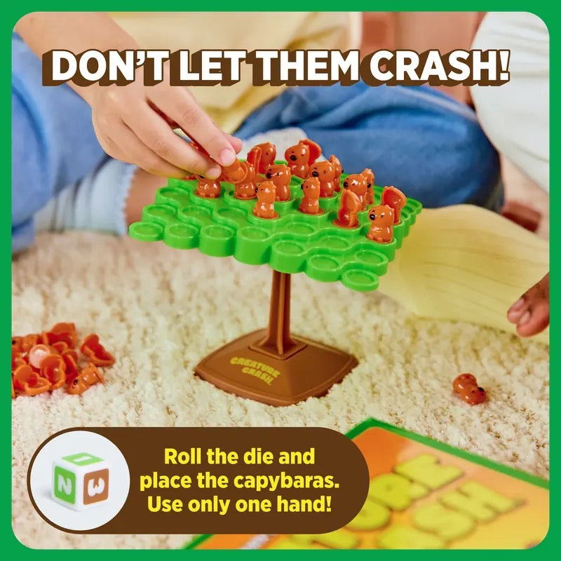 Creature Crash By Relatable, The Capybara Balancing Game, Great Kids Games and Family Game Night Essentials, Includes 49 Capybaras, 1 Balancing Board, 1 Pillar Base, 1 Die, and Instructions