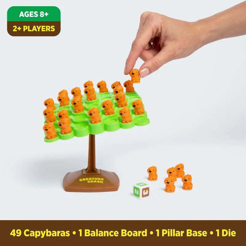 Creature Crash By Relatable, The Capybara Balancing Game, Great Kids Games and Family Game Night Essentials, Includes 49 Capybaras, 1 Balancing Board, 1 Pillar Base, 1 Die, and Instructions