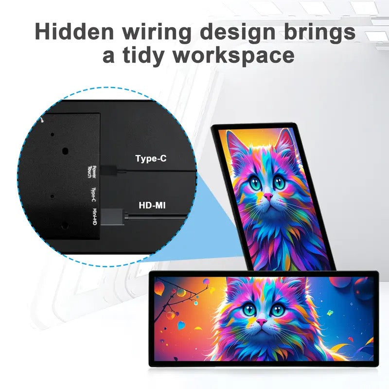 Mini Stretched Bar Monitor 12.3 Inch FHD Touchscreen IPS Display for Laptop PC AIDA64 Monitoring Portable USB-C Cable Compatible Windows MacOS