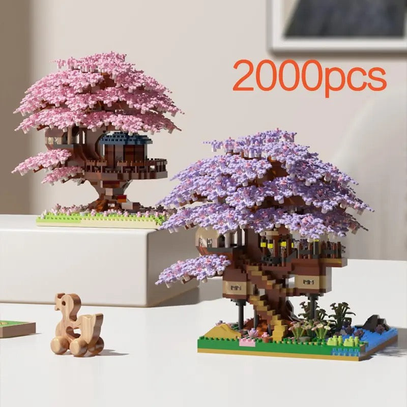 Mini Cherry Blossom Tree House Building Blocks Model (1 Box), Creative House Building Kit and Educational Blocks Toy for Kids, Home Decoration, Birthday and Festival Gift, Buildable Blocks Kit