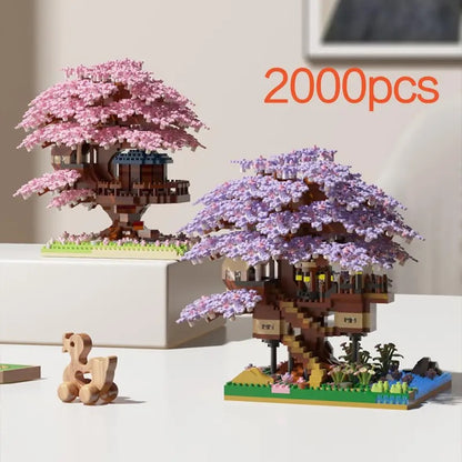 Mini Cherry Blossom Tree House Building Blocks Model (1 Box), Creative House Building Kit and Educational Blocks Toy for Kids, Home Decoration, Birthday and Festival Gift, Buildable Blocks Kit