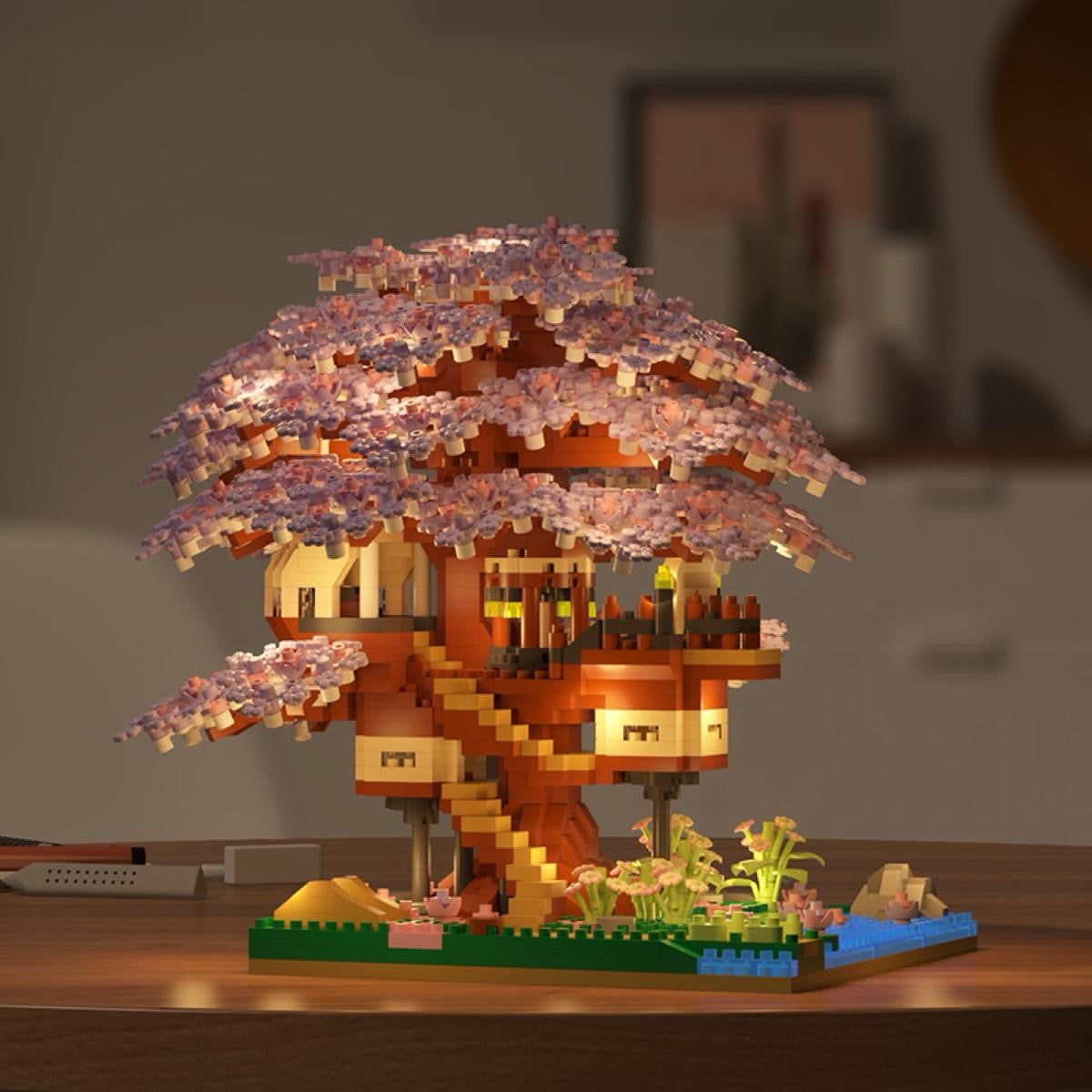 Mini Cherry Blossom Tree House Building Blocks Model (1 Box), Creative House Building Kit and Educational Blocks Toy for Kids, Home Decoration, Birthday and Festival Gift, Buildable Blocks Kit