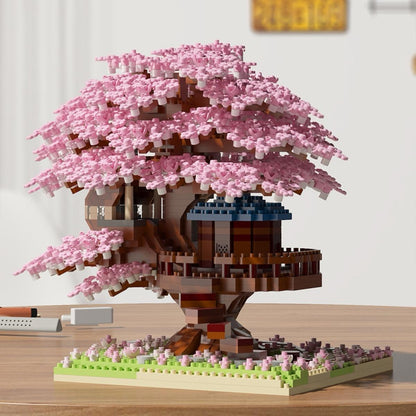 Mini Cherry Blossom Tree House Building Blocks Model (1 Box), Creative House Building Kit and Educational Blocks Toy for Kids, Home Decoration, Birthday and Festival Gift, Buildable Blocks Kit