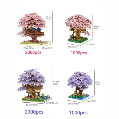 Mini Cherry Blossom Tree House Building Blocks Model (1 Box), Creative House Building Kit and Educational Blocks Toy for Kids, Home Decoration, Birthday and Festival Gift, Buildable Blocks Kit