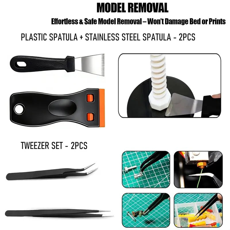 3D Printer Tool Kit, 43Pcs Complete 3D Printing Accessories & Maintenance Set for All FDM/SLA Printers, Includes Nozzle Cleaning Kit, Removal Scrapers, Finishing Tools, Files, Brushes, Wire Cutters, Engraving Knife