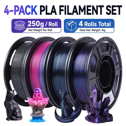 Epelay Dual Color Silk PLA 3D Printer Filament, 4 Rolls x 250g Each, 1.75mm Shiny PLA Filament for FDM Printers