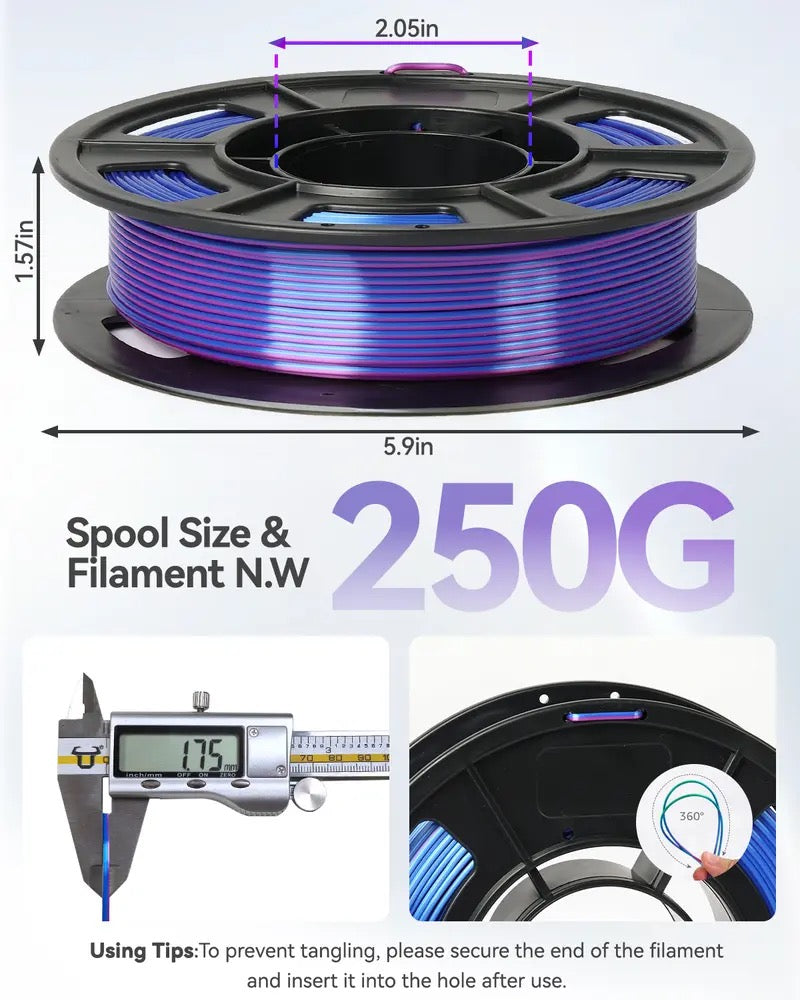 Epelay Dual Color Silk PLA 3D Printer Filament, 4 Rolls x 250g Each, 1.75mm Shiny PLA Filament for FDM Printers
