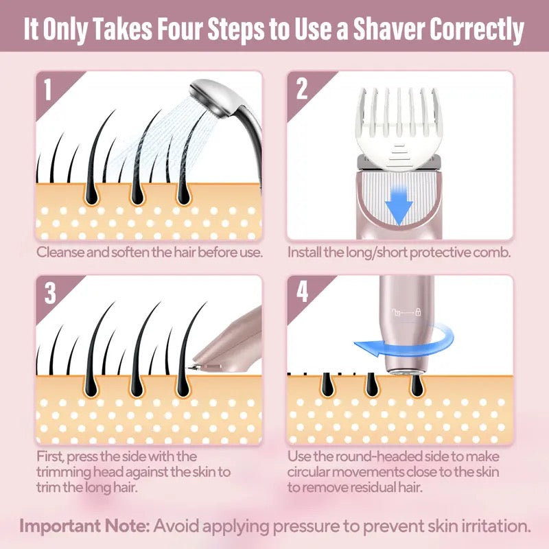 Akunbem Bikini Trimmer for Women, Electric Shaver and Razor Rechargeable 2-in-1 Body and Facial Epilator, Dual Heads for Painless Trimming of Pubic Hair, Face, Underarms and Legs, IPX7 Waterproof. Christmas Gift New Year Gift Shaving Grooming