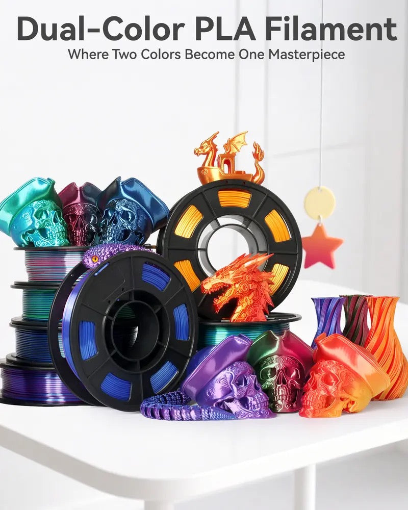 Epelay Dual Color Silk PLA 3D Printer Filament, 4 Rolls x 250g Each, 1.75mm Shiny PLA Filament for FDM Printers