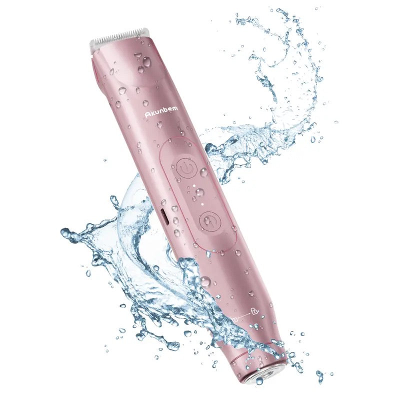 Akunbem Bikini Trimmer for Women, Electric Shaver and Razor Rechargeable 2-in-1 Body and Facial Epilator, Dual Heads for Painless Trimming of Pubic Hair, Face, Underarms and Legs, IPX7 Waterproof. Christmas Gift New Year Gift Shaving Grooming