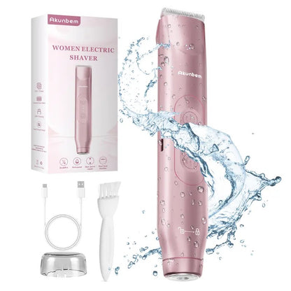Akunbem Bikini Trimmer for Women, Electric Shaver and Razor Rechargeable 2-in-1 Body and Facial Epilator, Dual Heads for Painless Trimming of Pubic Hair, Face, Underarms and Legs, IPX7 Waterproof. Christmas Gift New Year Gift Shaving Grooming