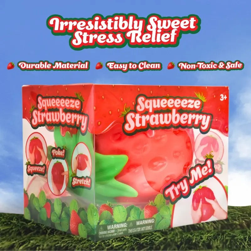 Toymendous Squeeze Strawberry - Extra Large 5" Squishy Stress Ball for Adults & Kids 3+