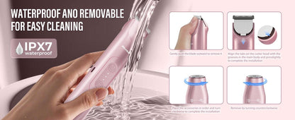 Akunbem Bikini Trimmer for Women, Electric Shaver and Razor Rechargeable 2-in-1 Body and Facial Epilator, Dual Heads for Painless Trimming of Pubic Hair, Face, Underarms and Legs, IPX7 Waterproof. Christmas Gift New Year Gift Shaving Grooming