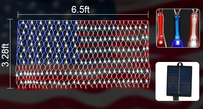 echosari Solar American Flag Lights Outdoor,420 LEDs American Flag Net Lights 6.5ft x 3.28ft Super Bright,Memorial Day Decorations of The United States for Independence/National/Memorial Day,July 4th Waterproof solar lights outdoor,campingessentials,outdo