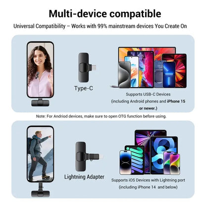 Wireless Mini Lavalier Microphone for iPhone, iPad & Android