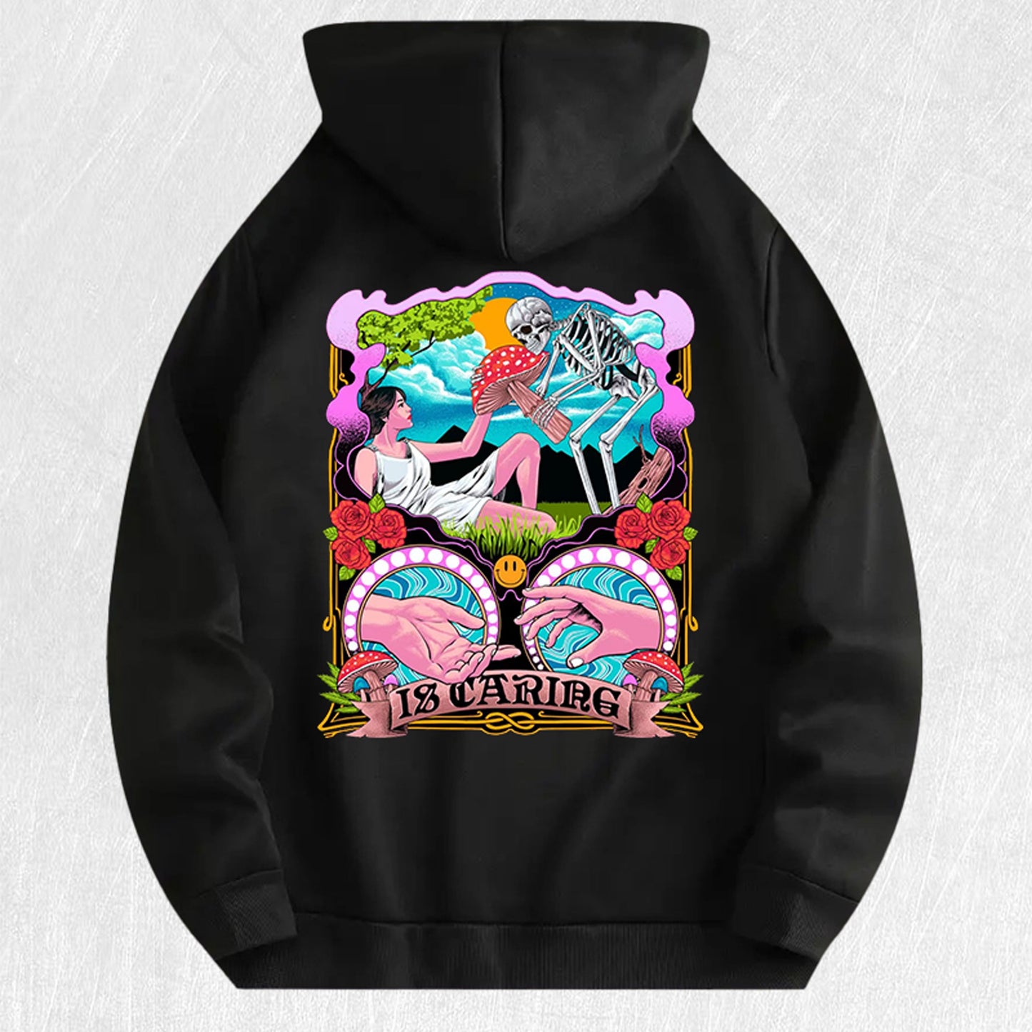 Psychedelic "Is Caring" Graphic Hoodie 100% Cotton