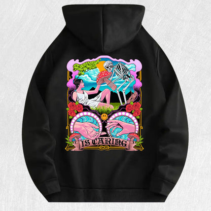 Psychedelic "Is Caring" Graphic Hoodie 100% Cotton