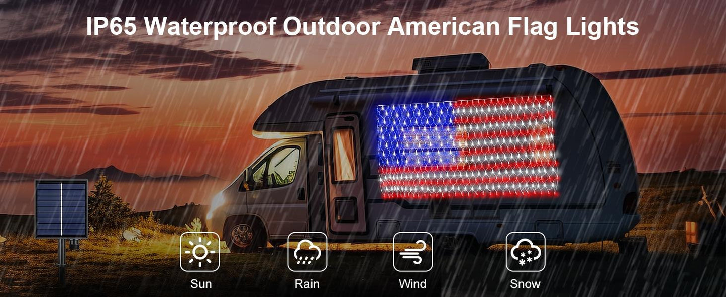 echosari Solar American Flag Lights Outdoor,420 LEDs American Flag Net Lights 6.5ft x 3.28ft Super Bright,Memorial Day Decorations of The United States for Independence/National/Memorial Day,July 4th Waterproof solar lights outdoor,campingessentials,outdo