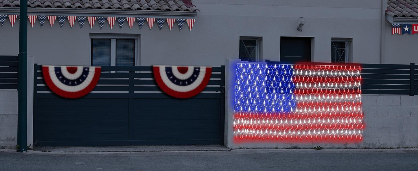 echosari Solar American Flag Lights Outdoor,420 LEDs American Flag Net Lights 6.5ft x 3.28ft Super Bright,Memorial Day Decorations of The United States for Independence/National/Memorial Day,July 4th Waterproof solar lights outdoor,campingessentials,outdo