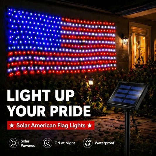 echosari Solar American Flag Lights Outdoor,420 LEDs American Flag Net Lights 6.5ft x 3.28ft Super Bright,Memorial Day Decorations of The United States for Independence/National/Memorial Day,July 4th Waterproof solar lights outdoor,campingessentials,outdo