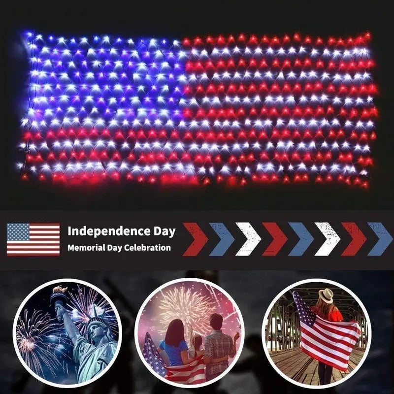 echosari Solar American Flag Lights Outdoor,420 LEDs American Flag Net Lights 6.5ft x 3.28ft Super Bright,Memorial Day Decorations of The United States for Independence/National/Memorial Day,July 4th Waterproof solar lights outdoor,campingessentials,outdo