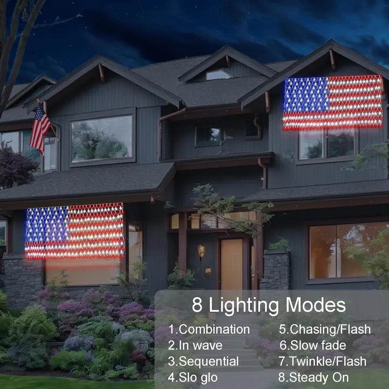 echosari Solar American Flag Lights Outdoor,420 LEDs American Flag Net Lights 6.5ft x 3.28ft Super Bright,Memorial Day Decorations of The United States for Independence/National/Memorial Day,July 4th Waterproof solar lights outdoor,campingessentials,outdo