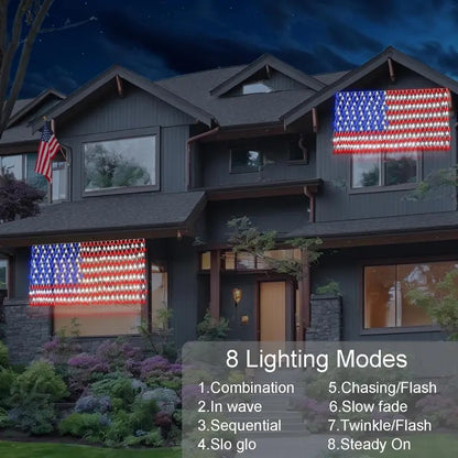 echosari Solar American Flag Lights Outdoor,420 LEDs American Flag Net Lights 6.5ft x 3.28ft Super Bright,Memorial Day Decorations of The United States for Independence/National/Memorial Day,July 4th Waterproof solar lights outdoor,campingessentials,outdo