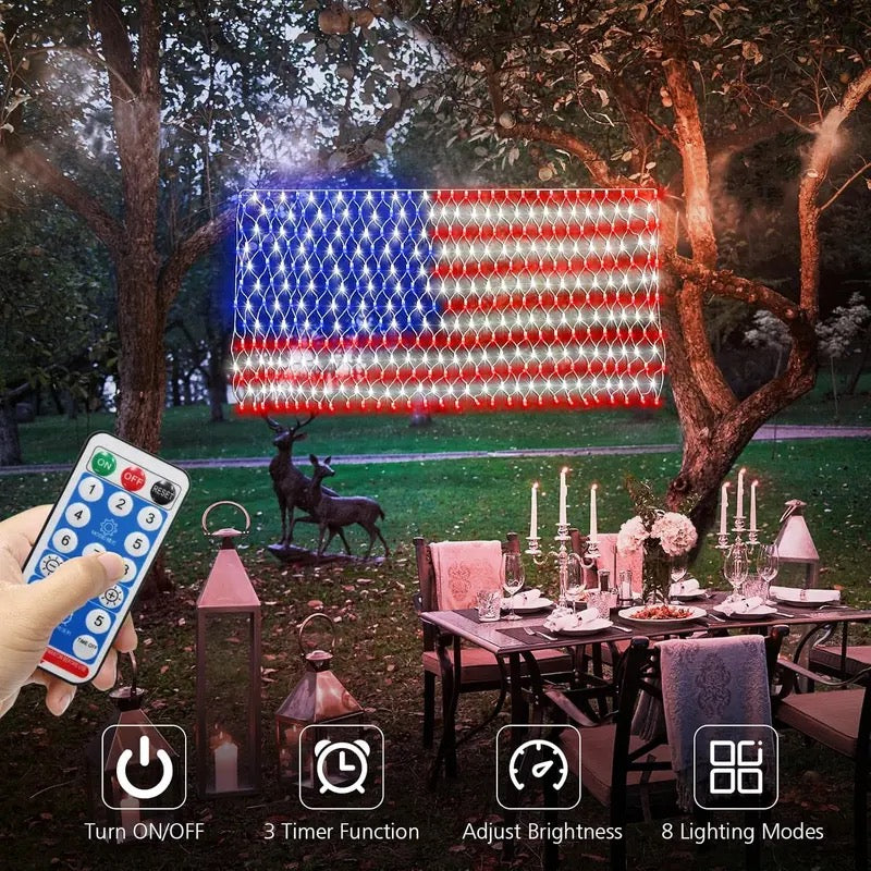 echosari Solar American Flag Lights Outdoor,420 LEDs American Flag Net Lights 6.5ft x 3.28ft Super Bright,Memorial Day Decorations of The United States for Independence/National/Memorial Day,July 4th Waterproof solar lights outdoor,campingessentials,outdo