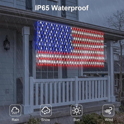 echosari Solar American Flag Lights Outdoor,420 LEDs American Flag Net Lights 6.5ft x 3.28ft Super Bright,Memorial Day Decorations of The United States for Independence/National/Memorial Day,July 4th Waterproof solar lights outdoor,campingessentials,outdo