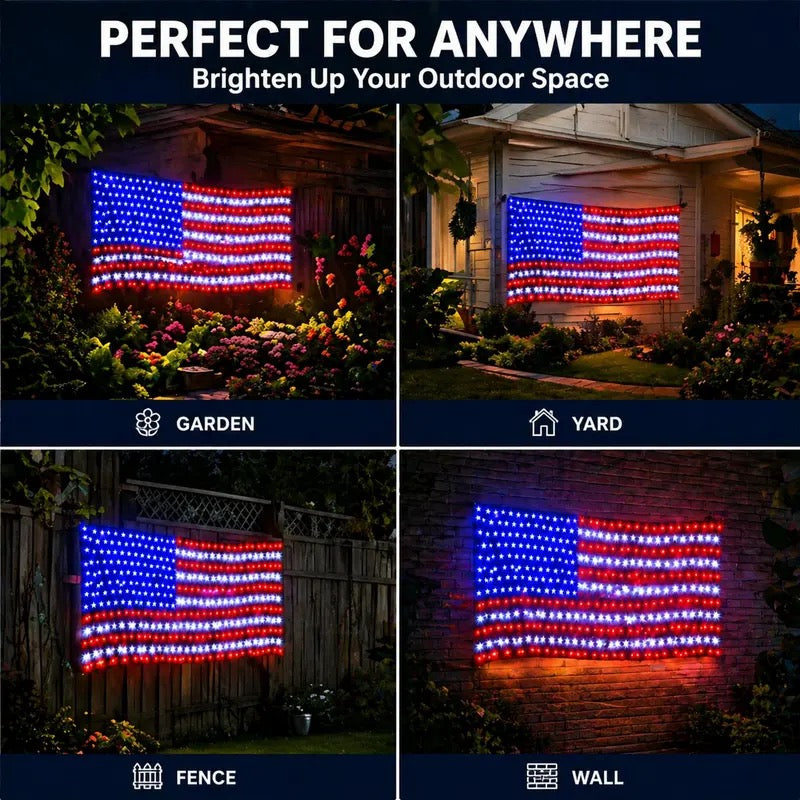 echosari Solar American Flag Lights Outdoor,420 LEDs American Flag Net Lights 6.5ft x 3.28ft Super Bright,Memorial Day Decorations of The United States for Independence/National/Memorial Day,July 4th Waterproof solar lights outdoor,campingessentials,outdo