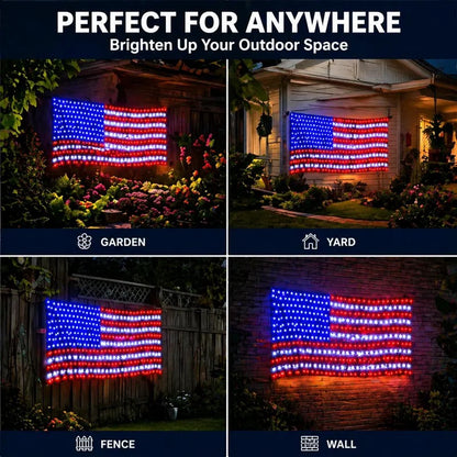 echosari Solar American Flag Lights Outdoor,420 LEDs American Flag Net Lights 6.5ft x 3.28ft Super Bright,Memorial Day Decorations of The United States for Independence/National/Memorial Day,July 4th Waterproof solar lights outdoor,campingessentials,outdo