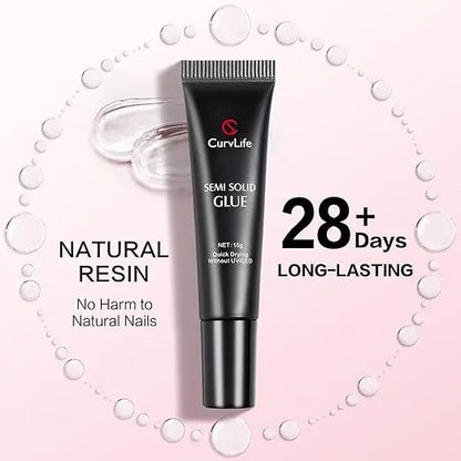 New Super Strong 15g Nail Glue for Press-On Nails Tips – Quick-Drying Semi-Solid Adhesive Gel, No UV Light Needed, Long-Lasting Fake Acrylic Nails Kit with 10ml Remover for Easy Application at Home or Salon-Curvlife