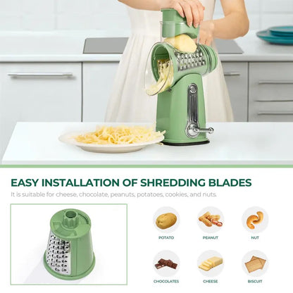 SUSTEAS Rotary Cheese Grater with Handle, 5 Well-Designed Blades, Strong Suction Cup Base, Kitchen Utensils Vegetable Slicer Dicer Fruit Vegetable Slicer Gadgets Kitchen summerwins