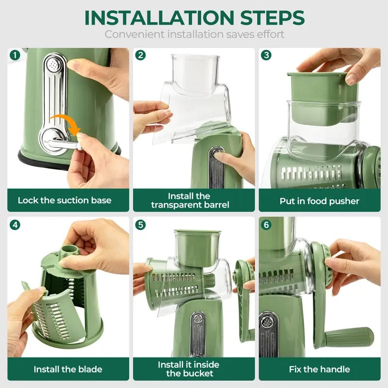 SUSTEAS Rotary Cheese Grater with Handle, 5 Well-Designed Blades, Strong Suction Cup Base, Kitchen Utensils Vegetable Slicer Dicer Fruit Vegetable Slicer Gadgets Kitchen summerwins
