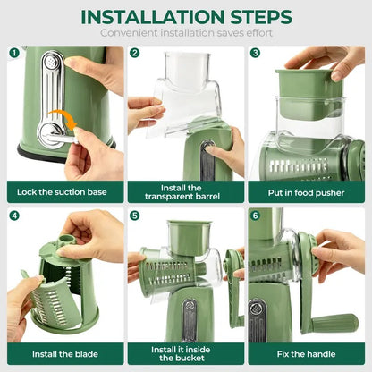 SUSTEAS Rotary Cheese Grater with Handle, 5 Well-Designed Blades, Strong Suction Cup Base, Kitchen Utensils Vegetable Slicer Dicer Fruit Vegetable Slicer Gadgets Kitchen summerwins
