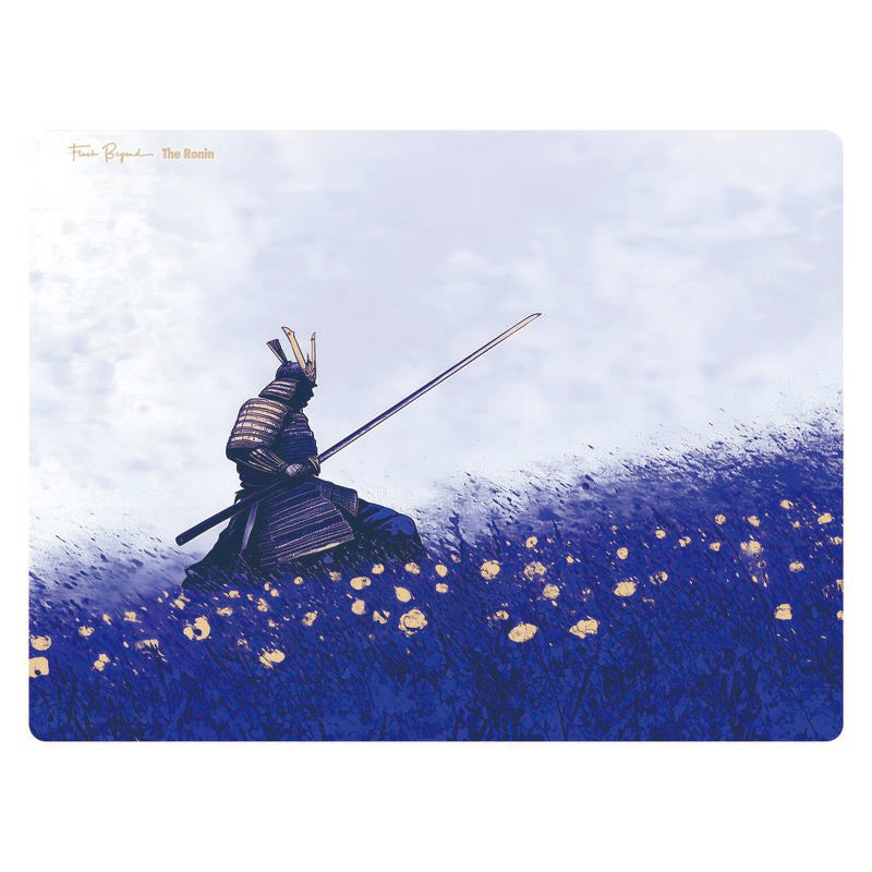 Flash Beyond Foil Art Glass Gaming Mouse Pad, 3mm Tempered Hard Glass Mousepad, Gold Ronin & Silver Eclipse, Fast Glide, Anti-Slip Base