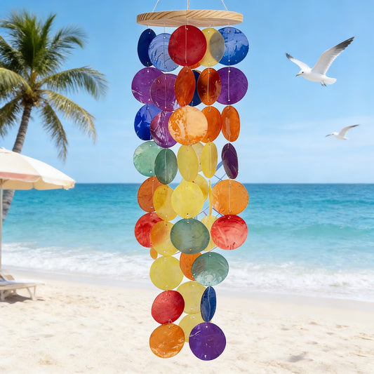 Handcrafted Rainbow Capiz Shells outdoor wind chime