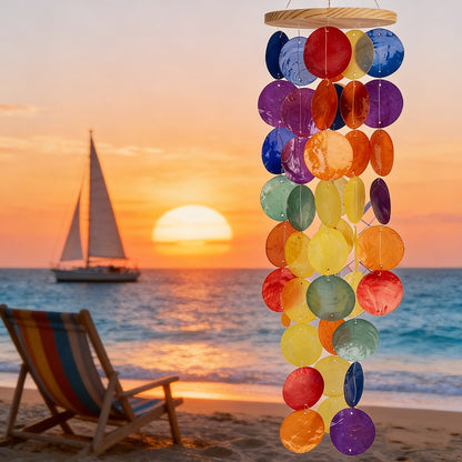Handcrafted Rainbow Capiz Shells outdoor wind chime
